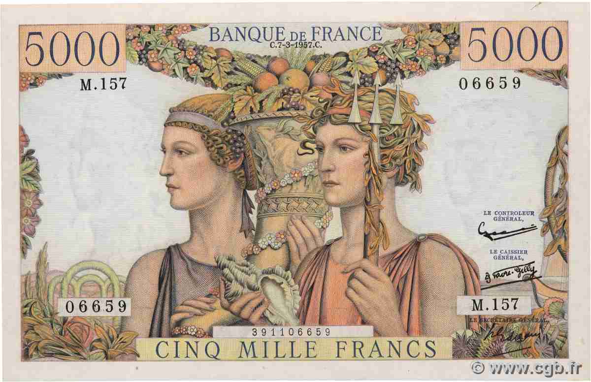 5000 Francs TERRE ET MER FRANCE  1957 F.48.13 pr.TTB