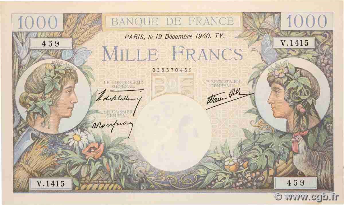 1000 Francs COMMERCE ET INDUSTRIE FRANCIA  1940 F.39.03 EBC