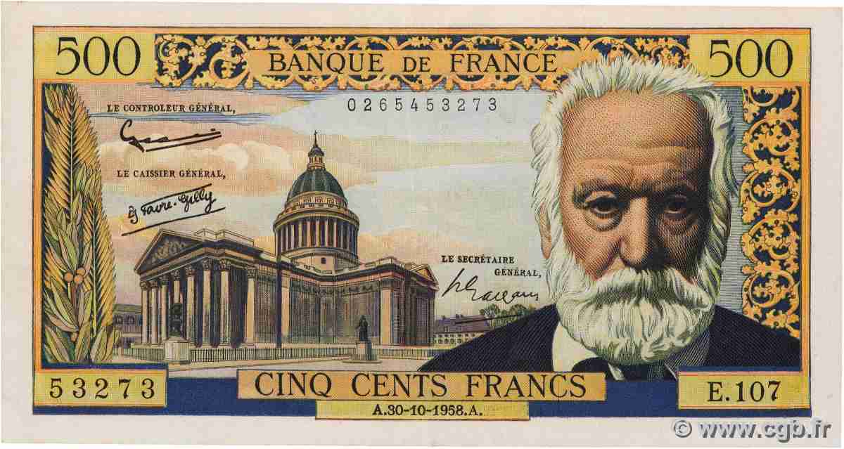 500 Francs VICTOR HUGO FRANCIA  1958 F.35.11 MBC+