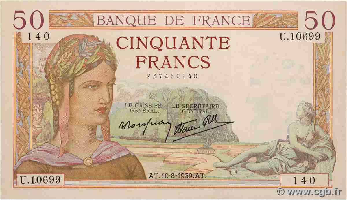 50 Francs CÉRÈS modifié FRANCIA  1939 F.18.29 MBC