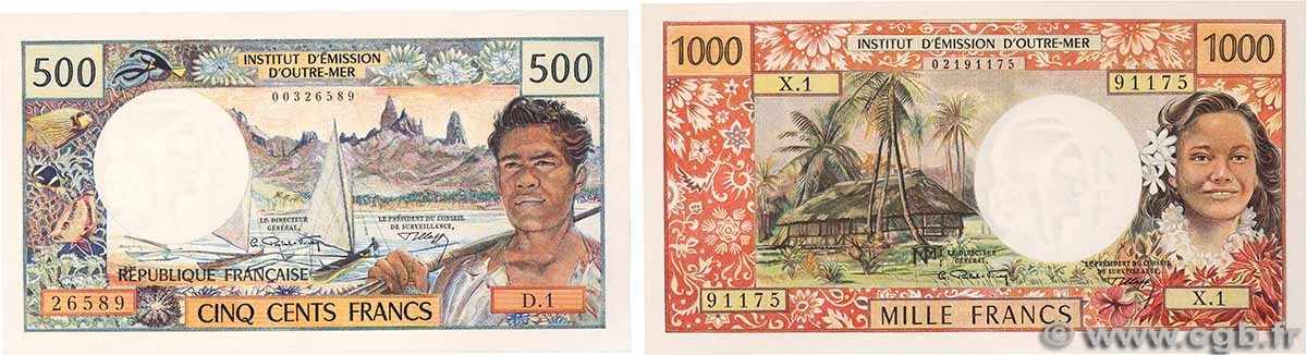 500 et 1000 Francs Lot NEW CALEDONIA  1969 P.60a et P.61 UNC-