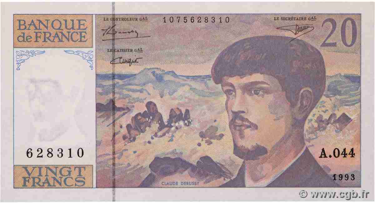 20 Francs DEBUSSY à fil de sécurité FRANCIA  1993 F.66bis.05A44 SC+