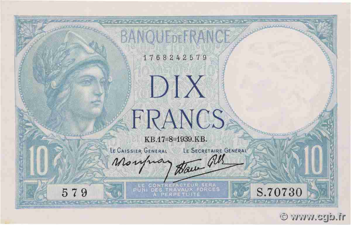 10 Francs MINERVE modifié FRANCE  1939 F.07.05 pr.NEUF