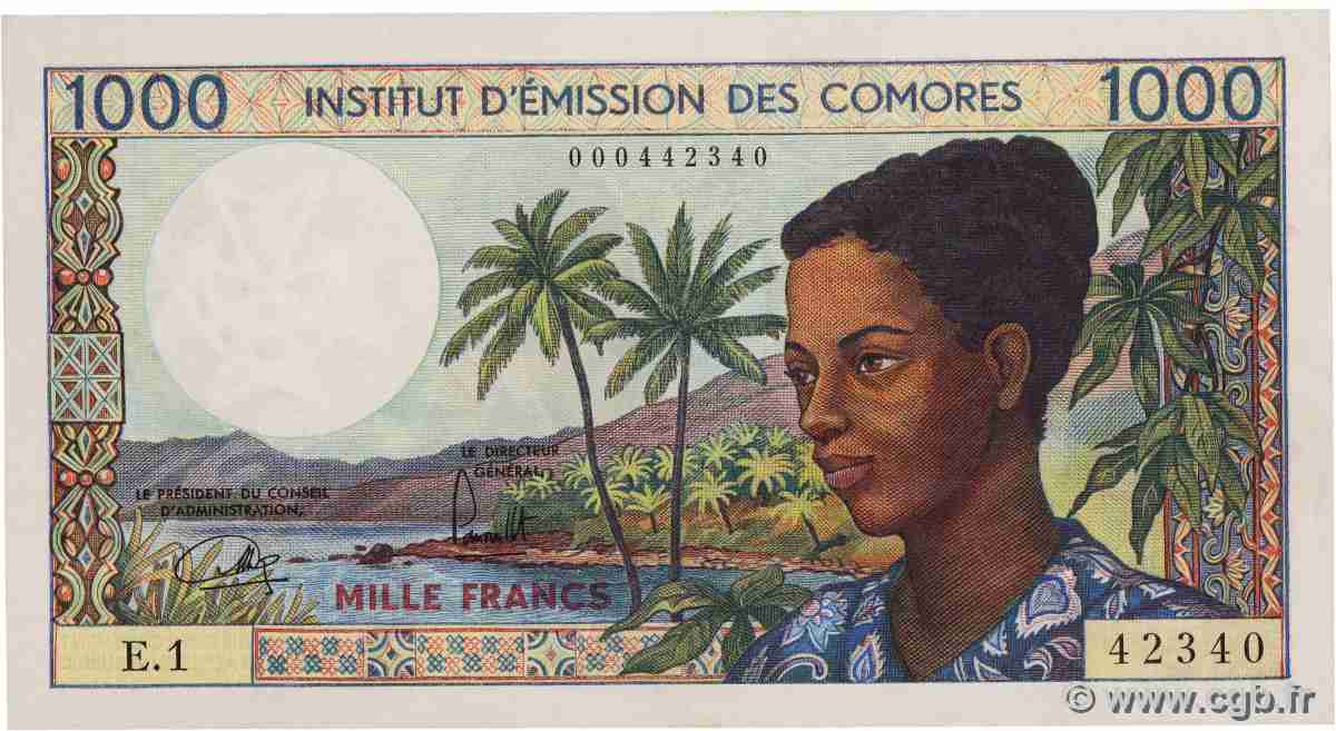 1000 Francs COMOROS  1976 P.08a AU