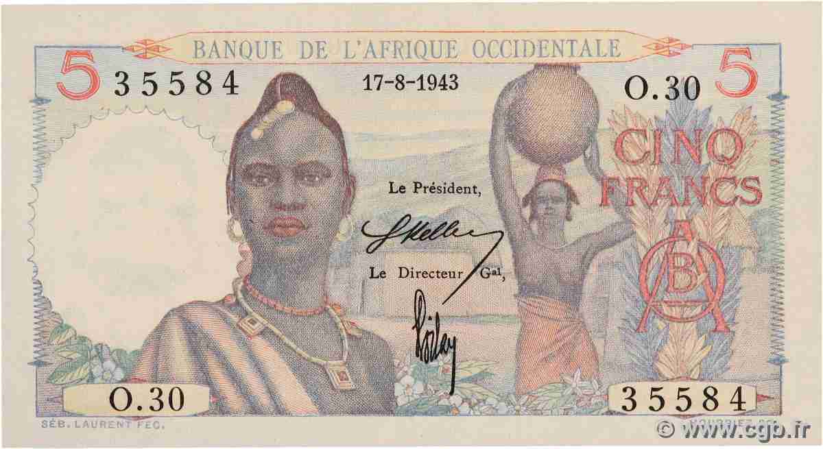 5 Francs FRENCH WEST AFRICA (1895-1958)  1943 P.36 AU