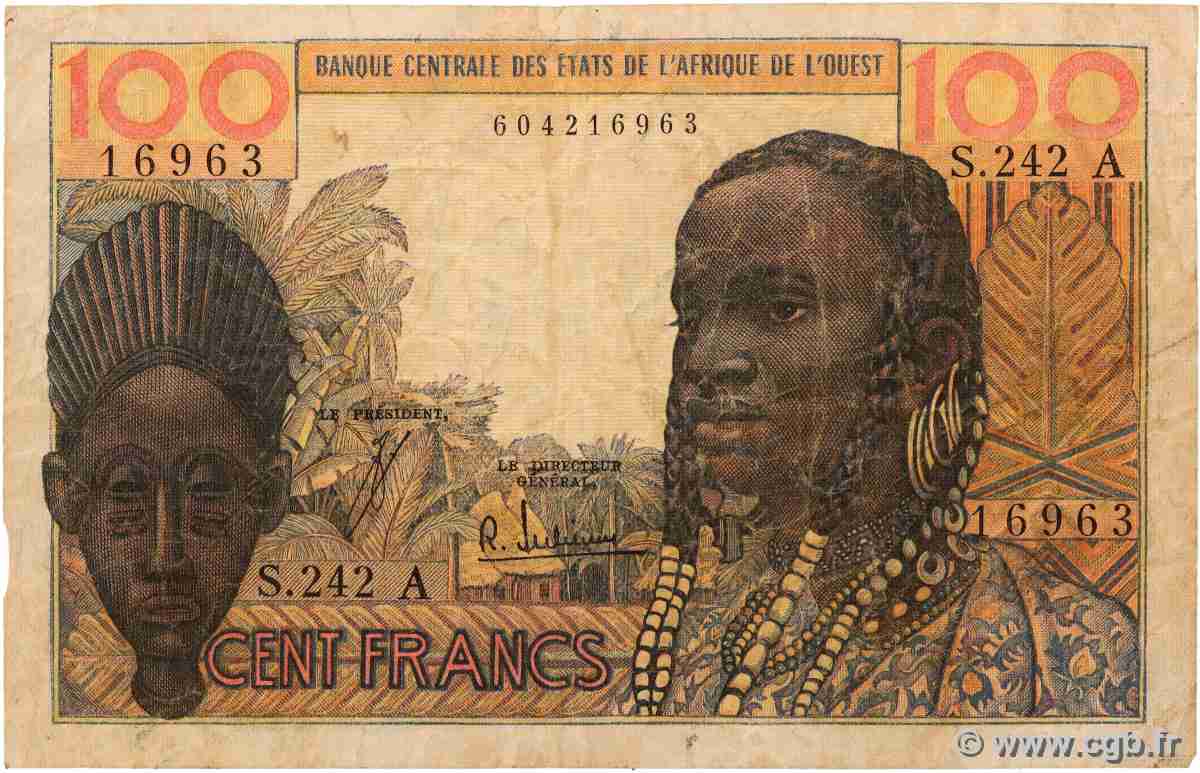 100 Francs WEST AFRICAN STATES  1966 P.101Af VG