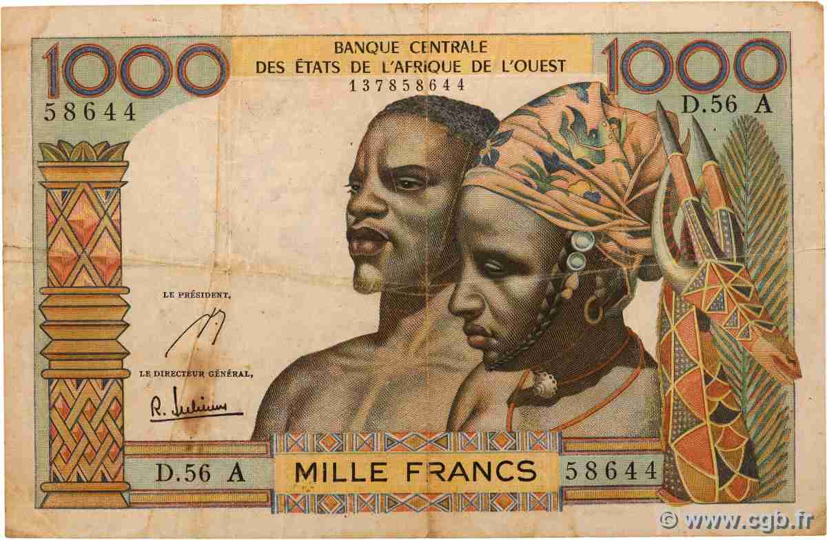 1000 Francs STATI AMERICANI AFRICANI  1966 P.103Ae MB