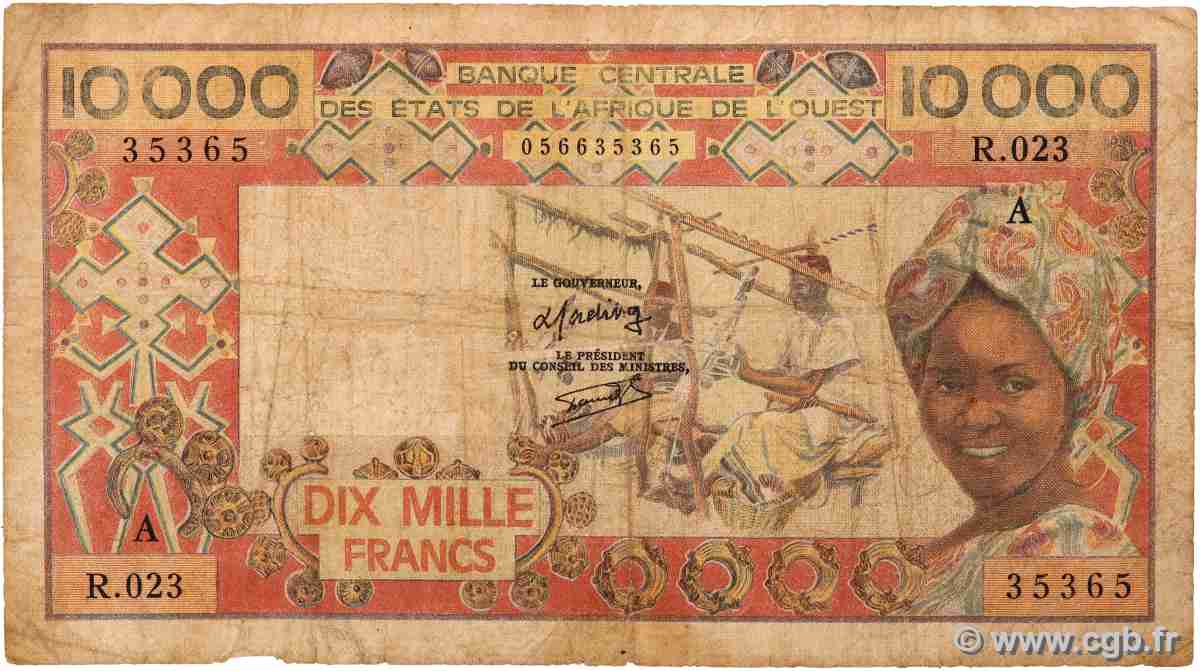 10000 Francs ÉTATS DE L&nbsp;AFRIQUE DE L&nbsp;OUEST  1984 P.109Ag B