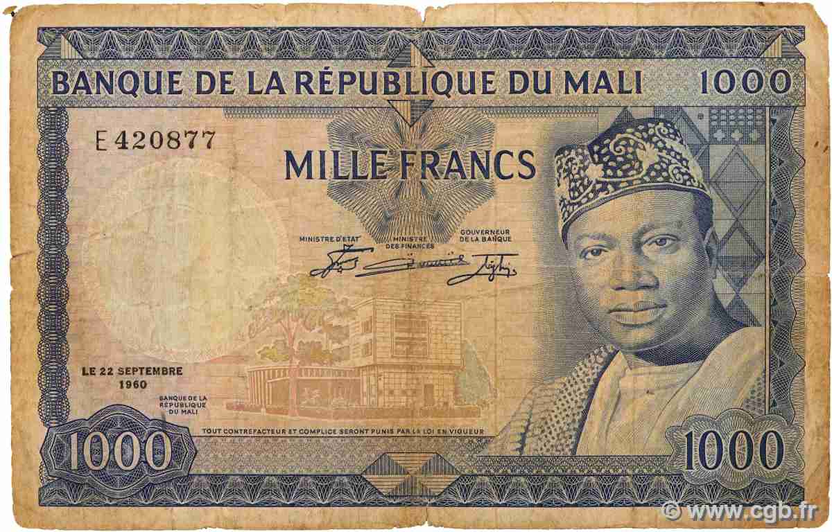1000 Francs MALI  1960 P.09 q.MB