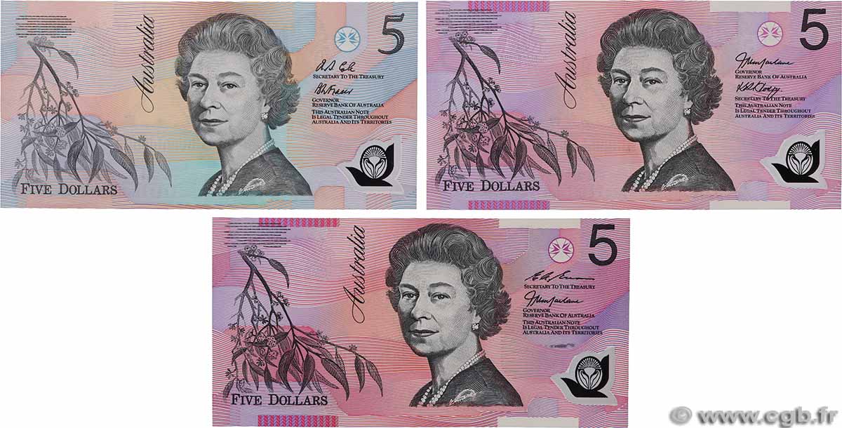 5 Dollars Lot AUSTRALIA  1992 P.50a, P.51c et P.57b FDC