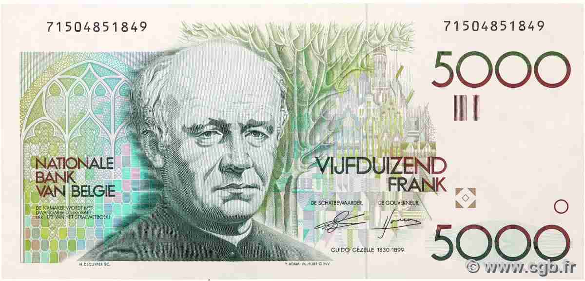 5000 Francs BELGIO  1982 P.145a q.FDC
