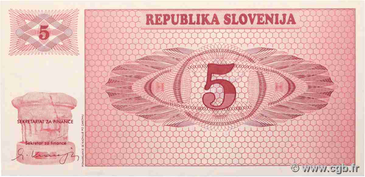 5 Tolarjev SLOVENIA  1990 P.03a UNC