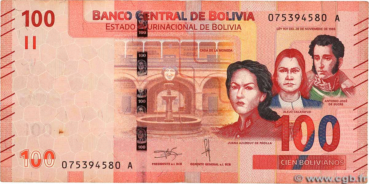 100 Bolivianos BOLIVIE  2017 P.251 TB+