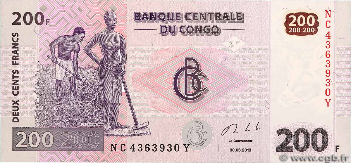 200 Francs REPUBBLICA DEMOCRATICA DEL CONGO  2013 P.099b q.FDC