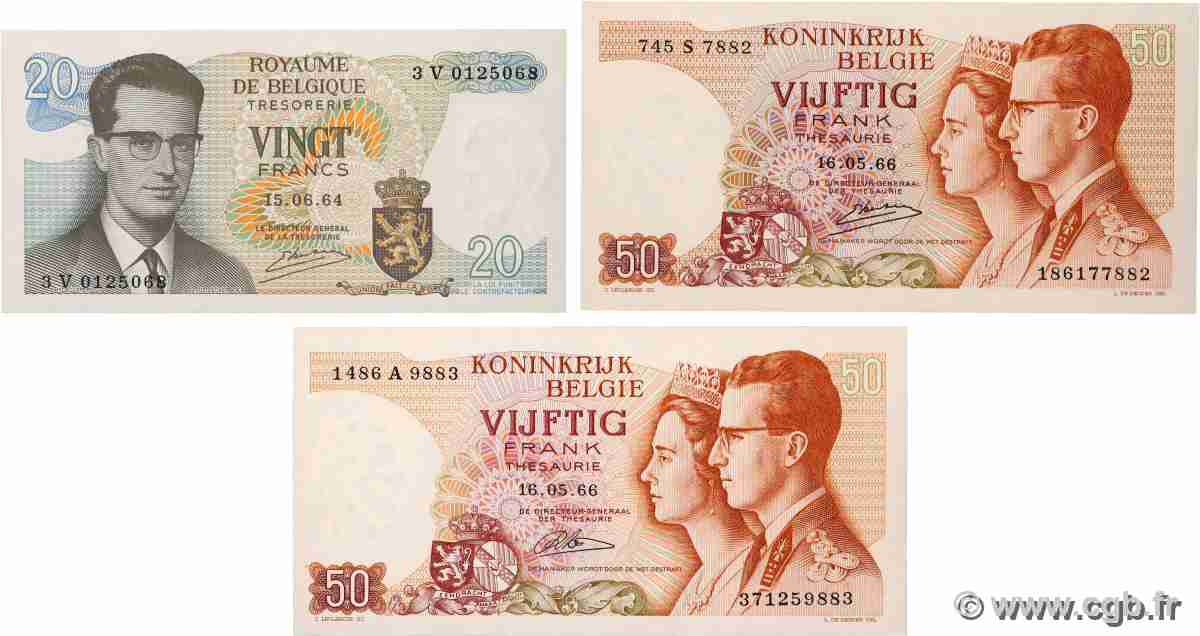 20 et 50 Francs Lot BELGIUM  1964 P.138 et P.139 UNC