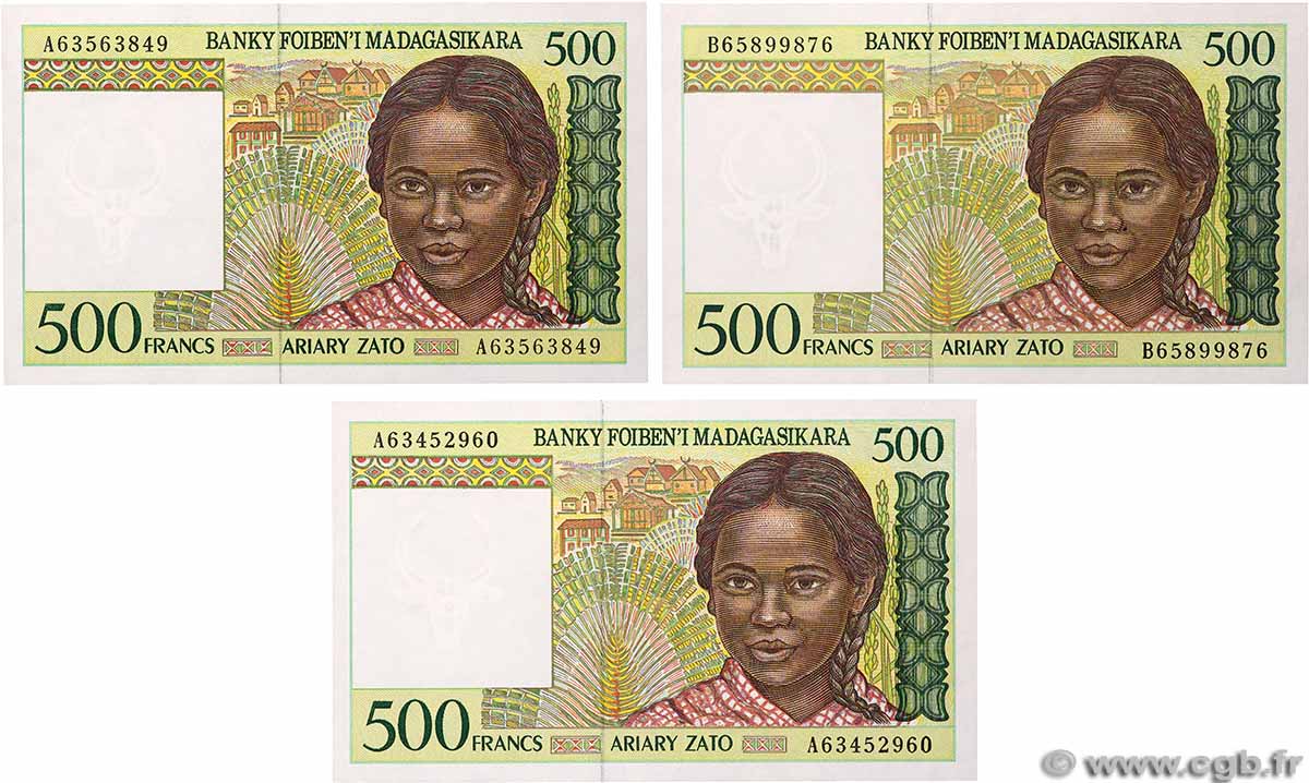 500 Francs - 100 Ariary Lot MADAGASCAR  1994 P.075b SPL