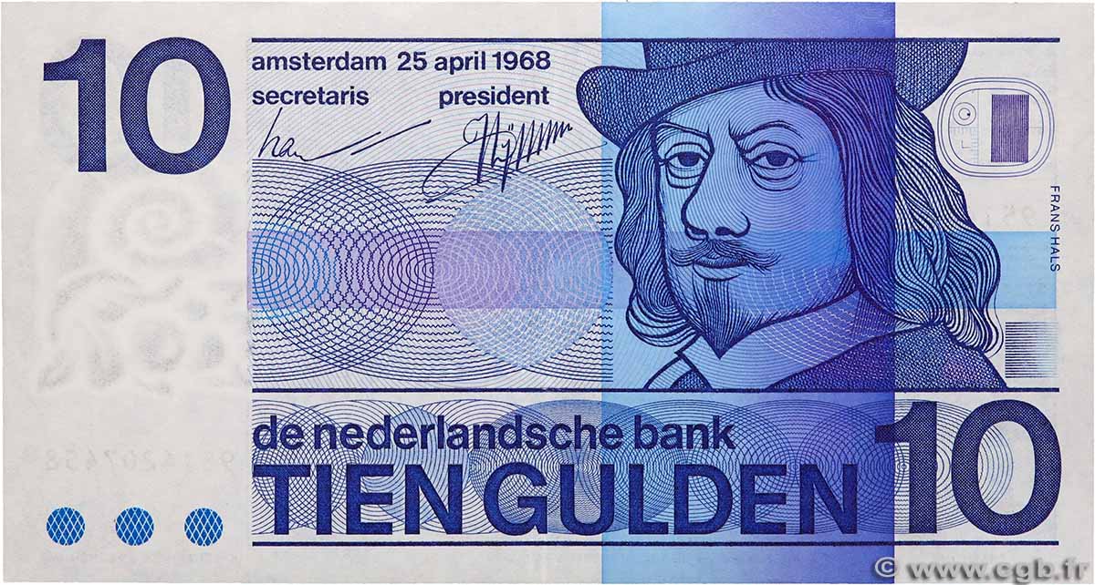 10 Gulden NETHERLANDS  1968 P.091b XF