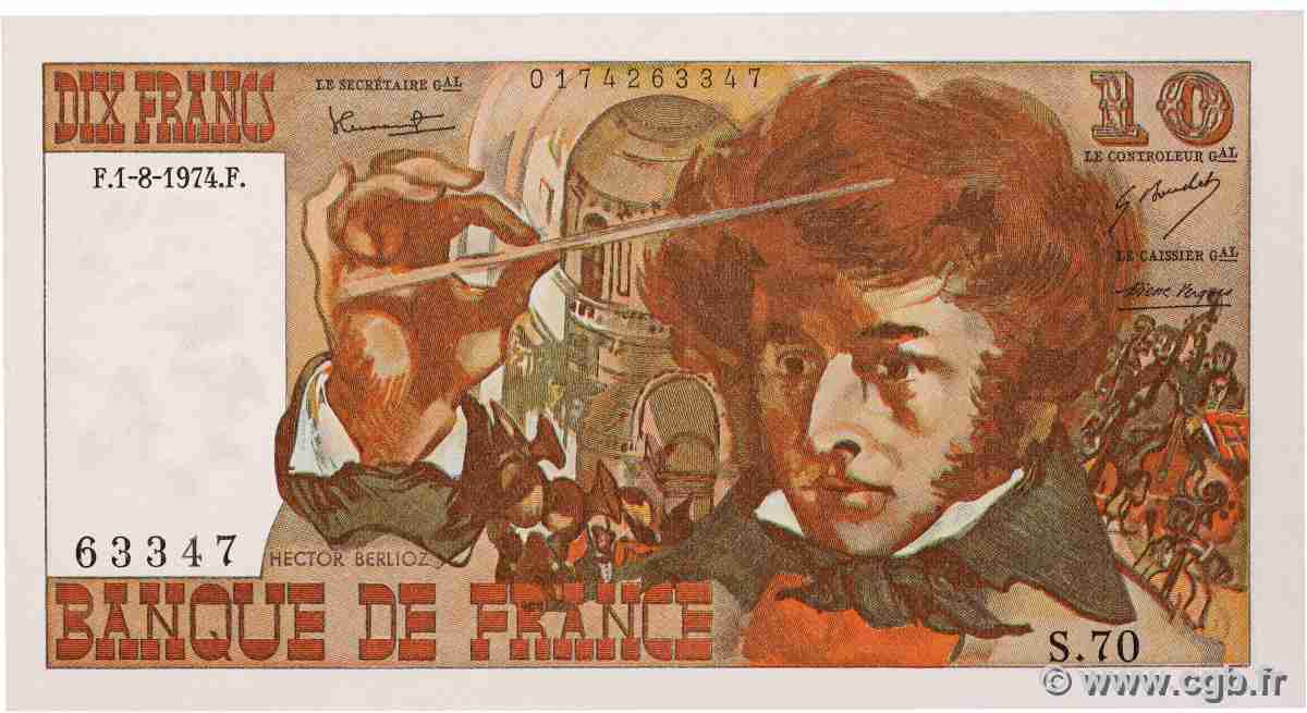 10 Francs BERLIOZ FRANCIA  1974 F.63.06 q.FDC
