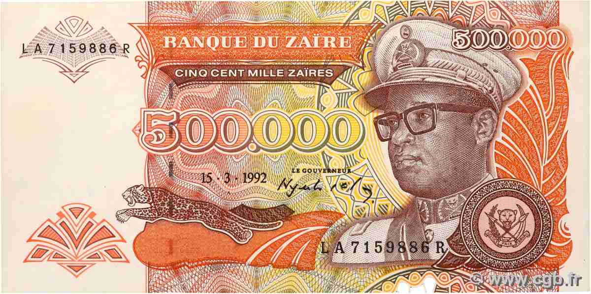500000 Zaïres ZAÏRE  1992 P.43 TTB+