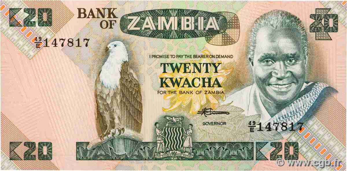 20 Kwacha ZAMBIA  1980 P.27e UNC