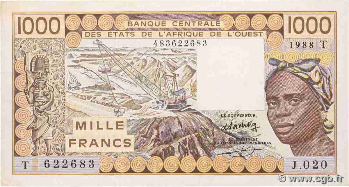 1000 Francs WEST AFRICAN STATES  1988 P.807Ta AU+