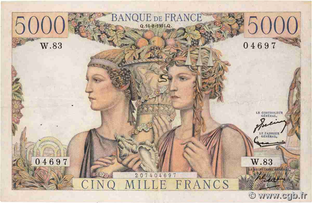 5000 Francs TERRE ET MER FRANCE  1951 F.48.05 F+
