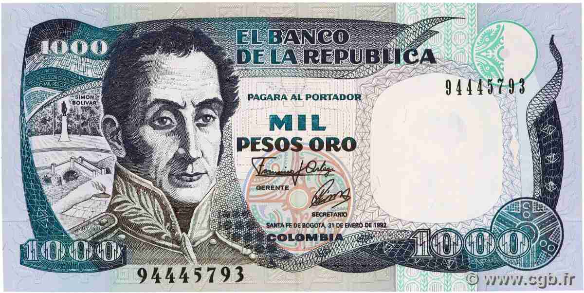 1000 Pesos Oro COLOMBIA  1992 P.432A UNC