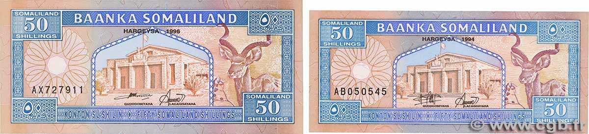50 Shillings / 50 Shilin Lot SOMALILAND  1994 P.04a et P.07a NEUF