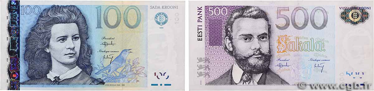 100 et 500 Krooni Lot ESTONIA  1999 P.82a et P.83a VF - XF