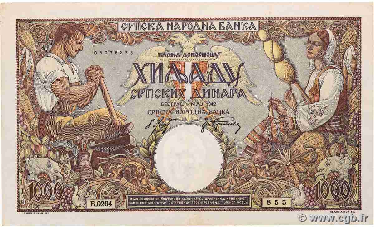 1000 Dinara SERBIA  1942 P.32a VF