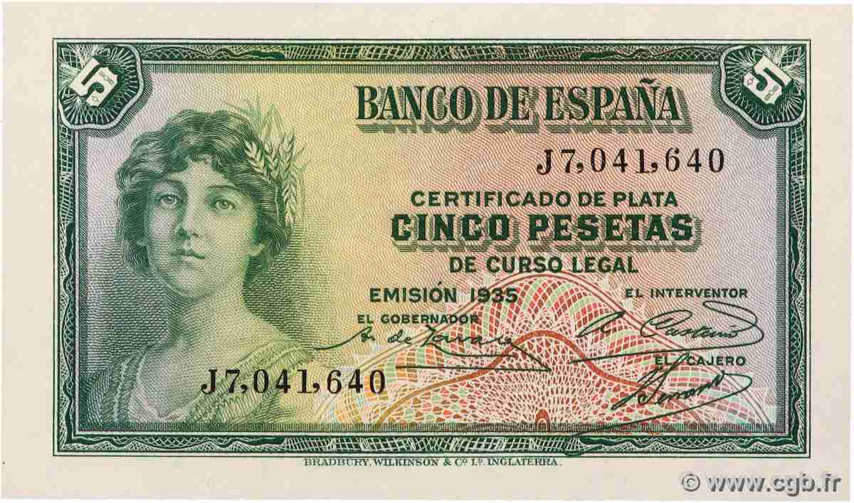 5 Pesetas SPAGNA  1935 P.085a FDC