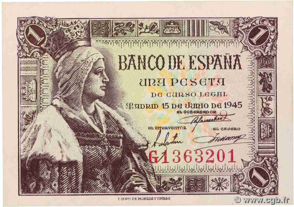 1 Peseta SPANIEN  1945 P.128a ST