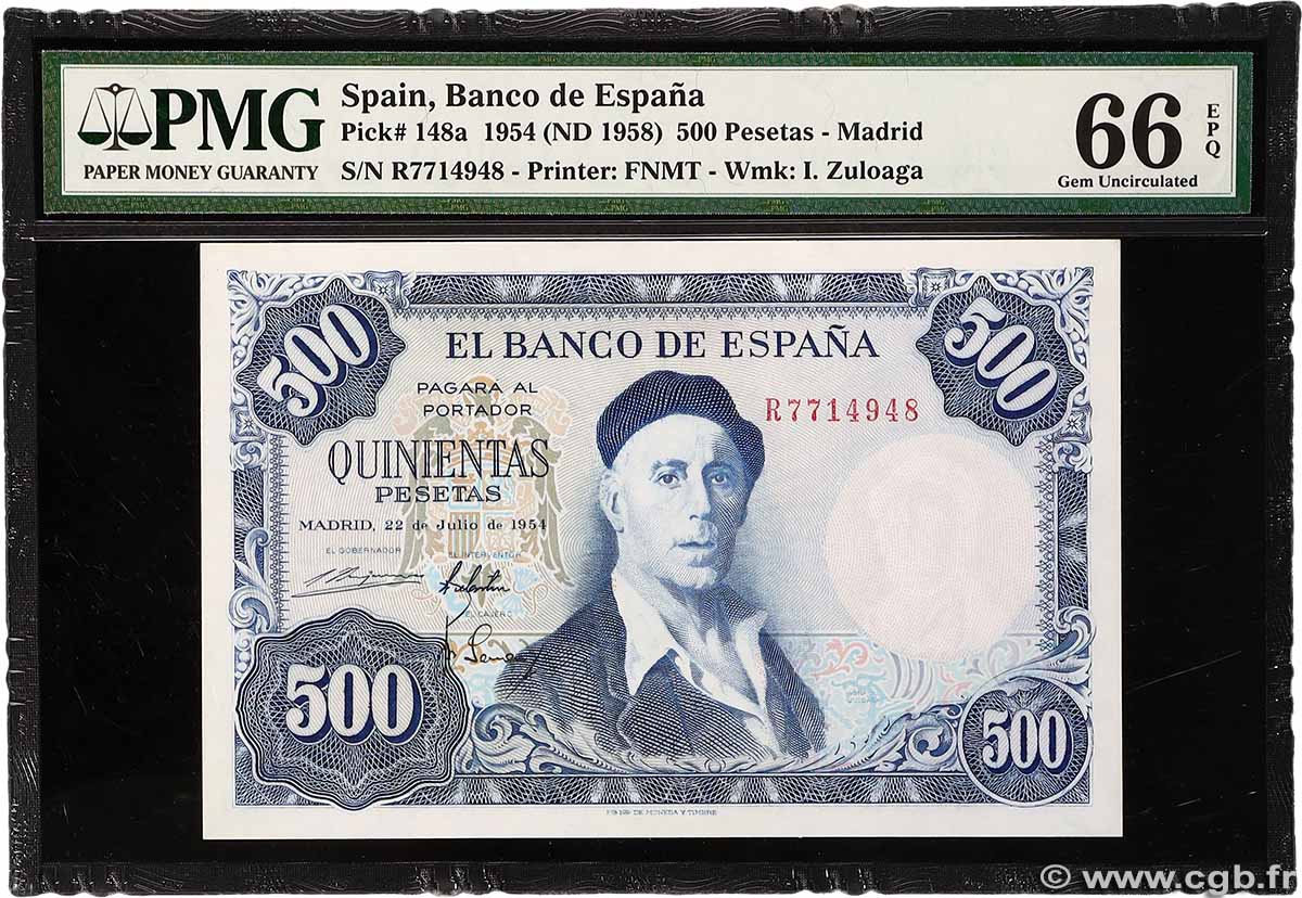500 Pesetas SPAGNA  1954 P.148a FDC