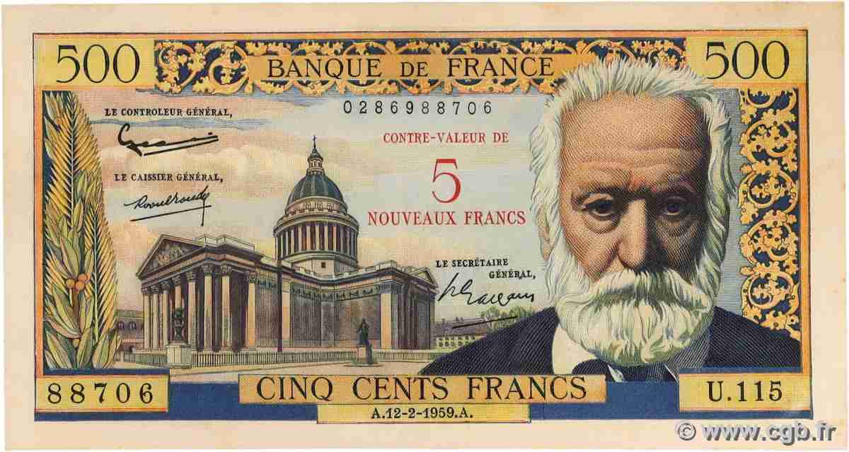 5 NF sur 500 Francs Victor HUGO FRANCIA  1959 F.52.02 SPL