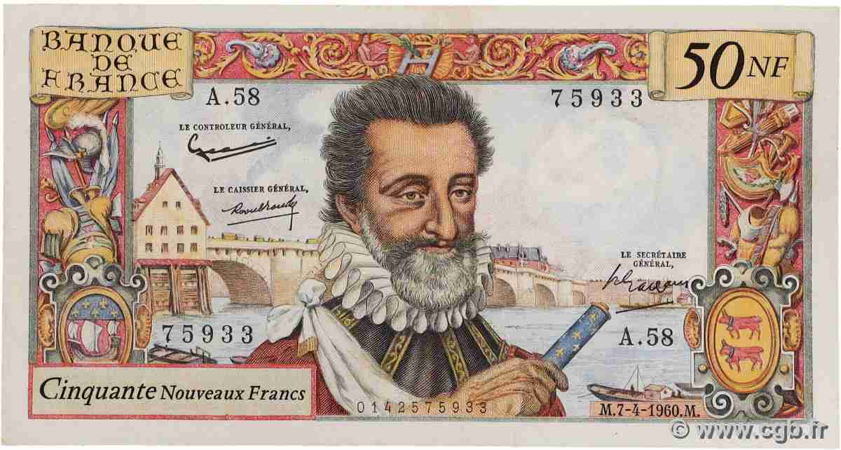 50 Nouveaux Francs HENRI IV FRANCIA  1960 F.58.05 q.SPL