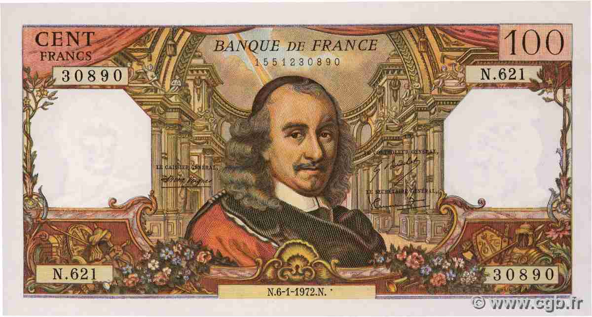 100 Francs CORNEILLE FRANCIA  1972 F.65.38 q.FDC