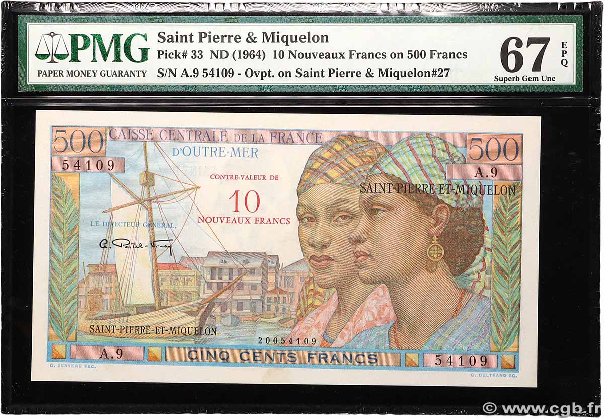 10 NF sur 500 Francs Pointe à Pitre SAINT PIERRE ET MIQUELON  1964 P.33 NEUF