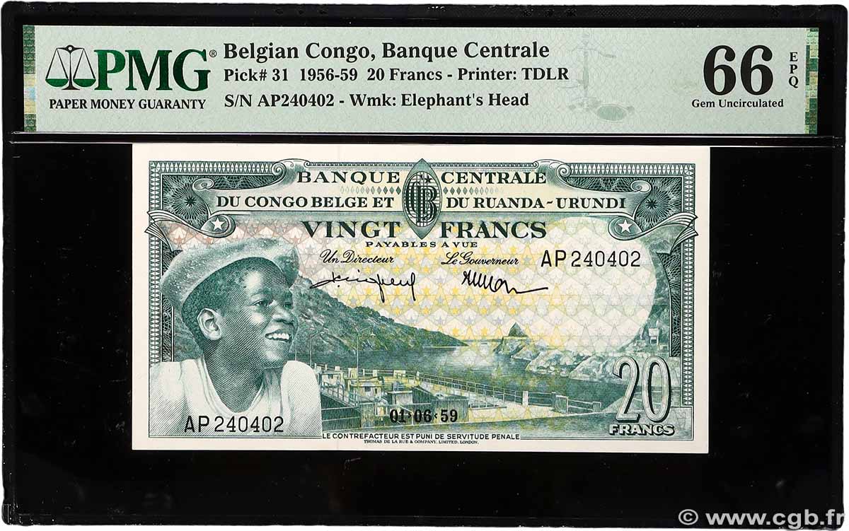 20 Francs BELGIAN CONGO  1959 P.31 UNC
