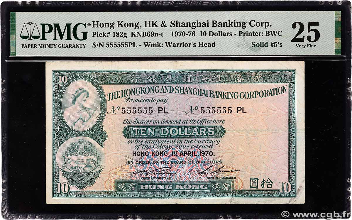 10 Dollars Numéro spécial HONG KONG  1970 P.182g VF