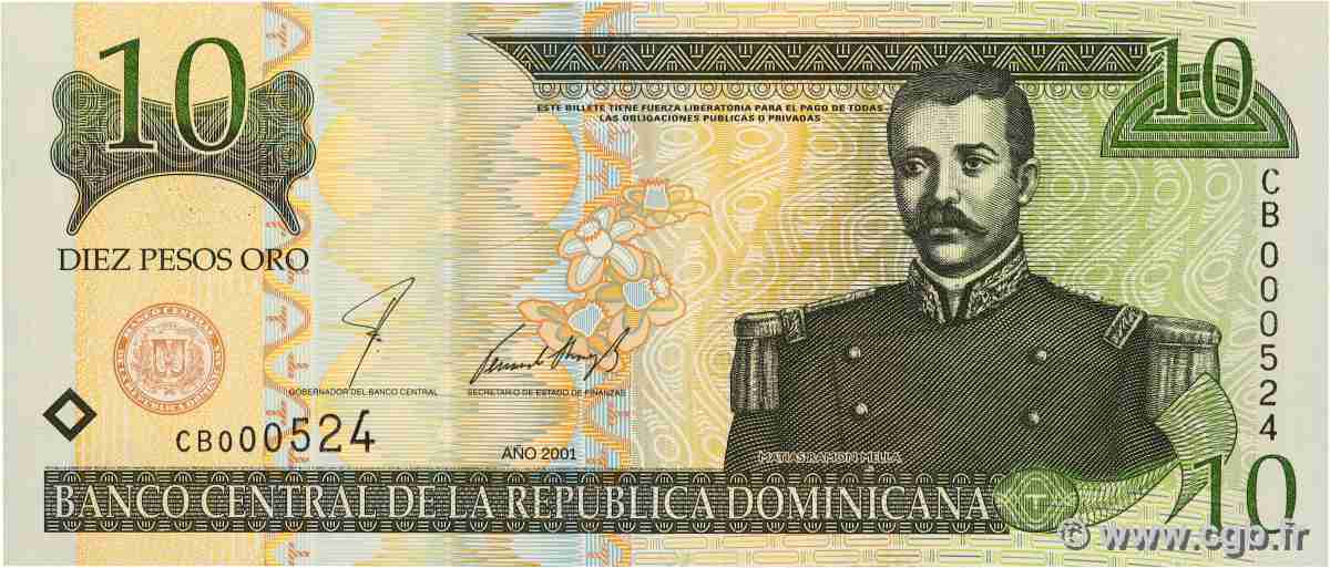 10 Pesos Oro RÉPUBLIQUE DOMINICAINE  2001 P.168a ST
