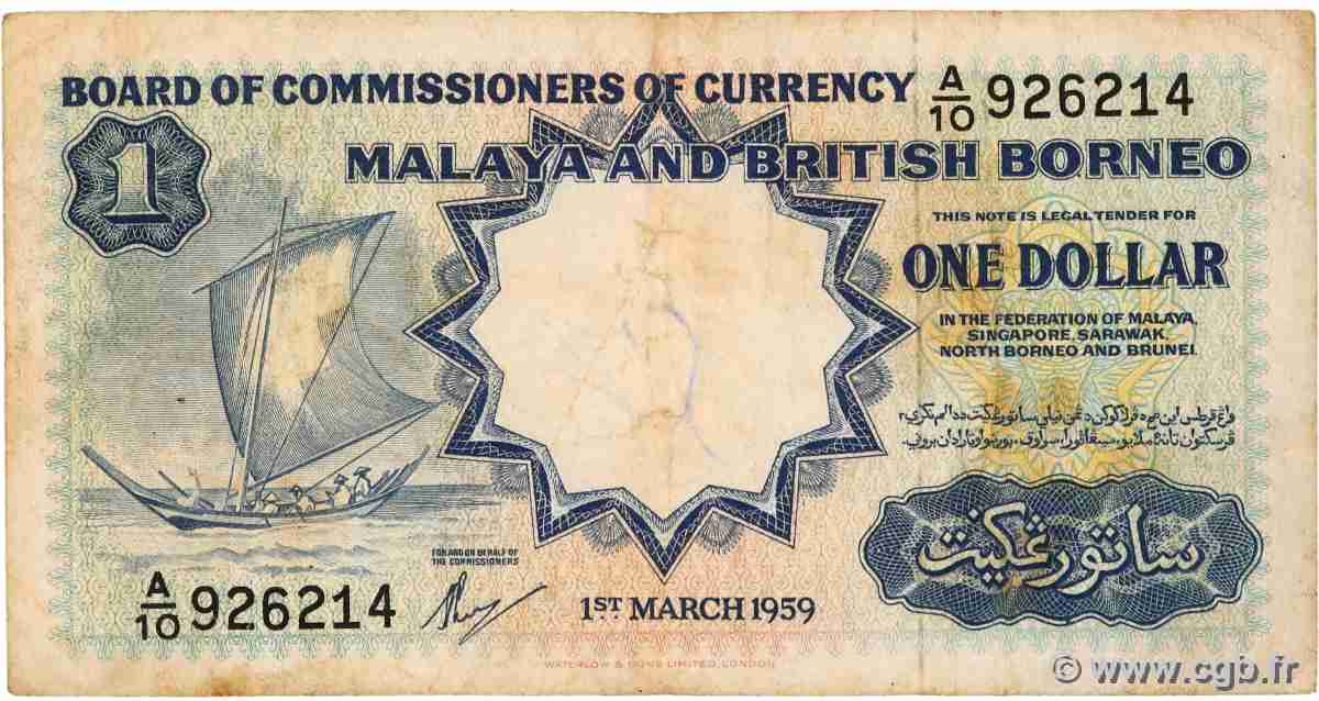 1 Dollar MALAISIE et BORNEO BRITANNIQUE  1959 P.08a TB+