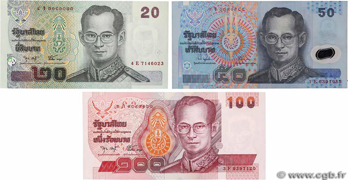 20, 50 et 100 Baht Lot THAILAND  2002 P.097, P.102 et P.109 XF