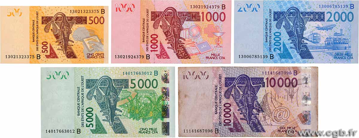 500 à 10000 Francs Lot WEST AFRICAN STATES  2011 P.219Bb, P.215Bm, P.216Bm, P.217Bn et P.218Bj XF