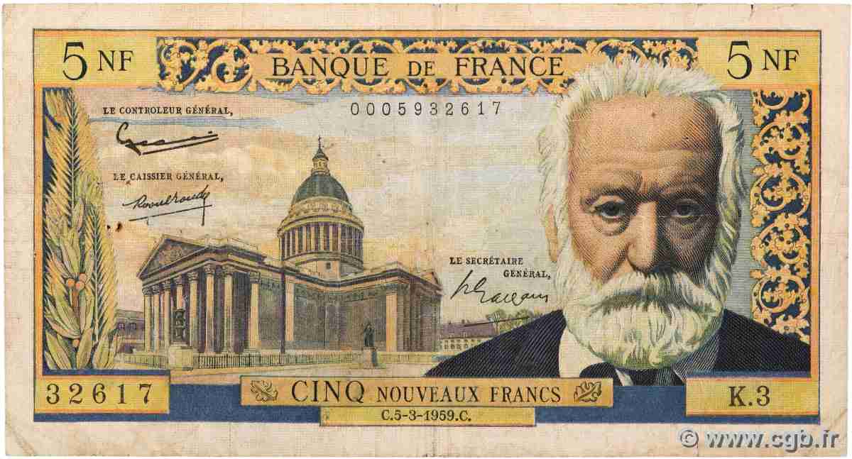 5 Nouveaux Francs VICTOR HUGO FRANCE  1959 F.56.01 B