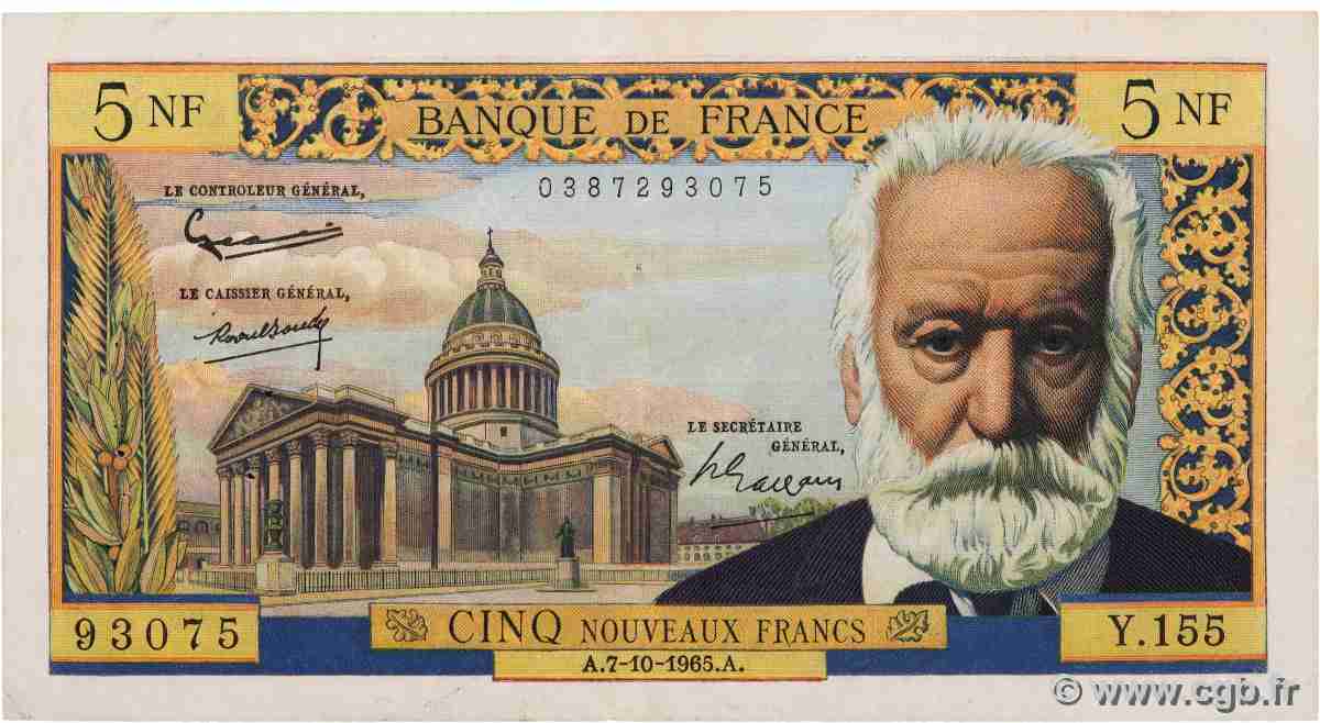 5 Nouveaux Francs VICTOR HUGO FRANCE  1965 F.56.20 TTB