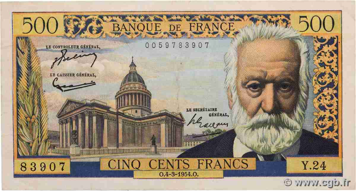 500 Francs VICTOR HUGO FRANCE  1954 F.35.02 TTB+