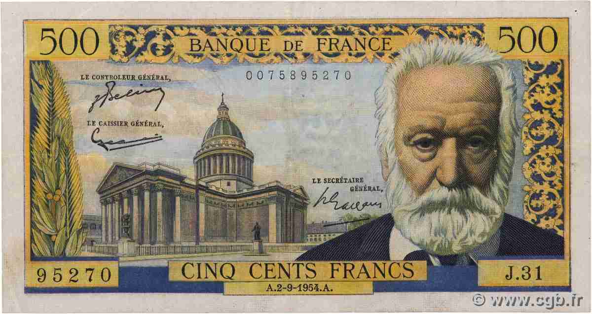 500 Francs VICTOR HUGO FRANCE  1954 F.35.03 TTB+