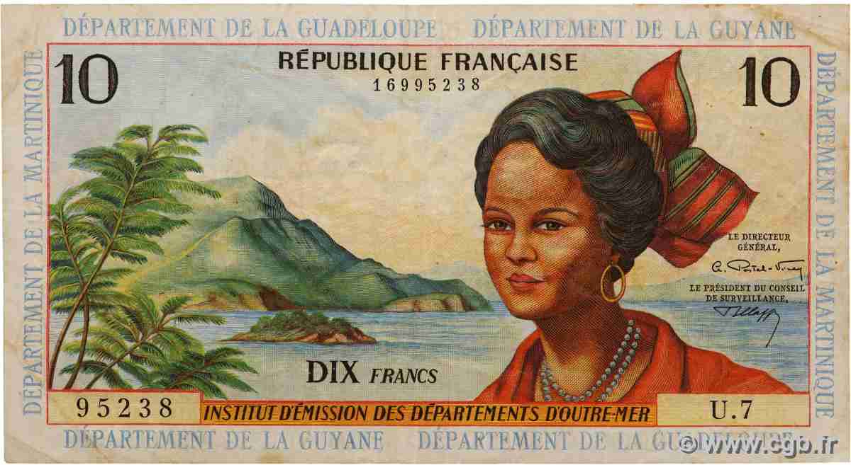 10 Francs FRENCH ANTILLES  1964 P.08b F+