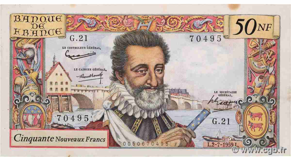 50 Nouveaux Francs HENRI IV FRANCE  1959 F.58.02 TTB+