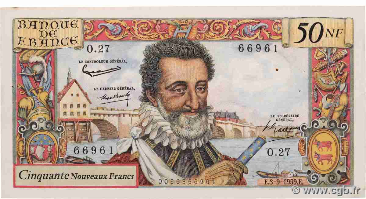 50 Nouveaux Francs HENRI IV FRANCE  1959 F.58.03 TTB+
